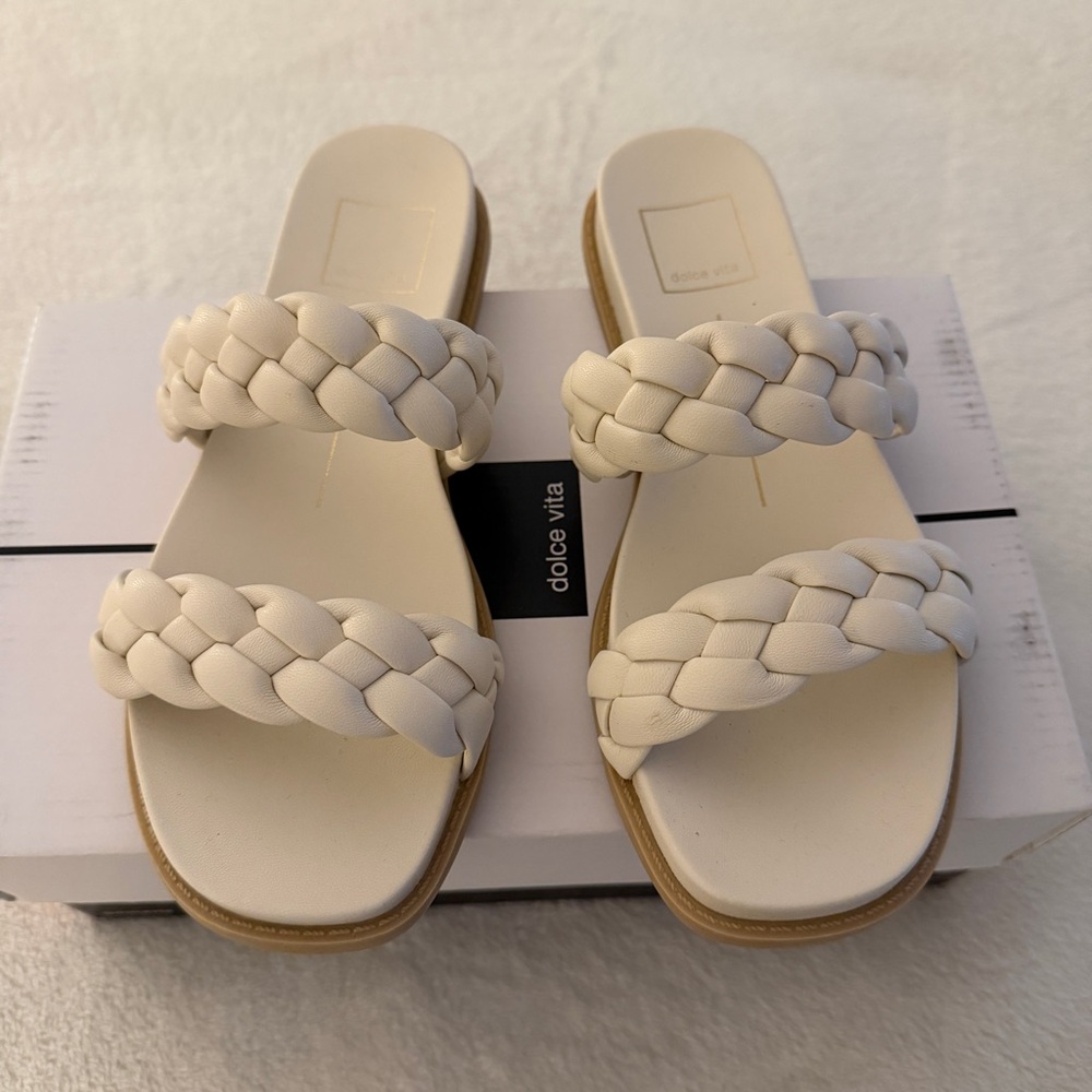 Dolce Vita Women's Ivory Braided Slide Sandals 6.5